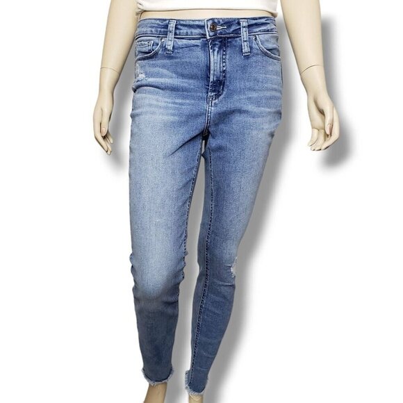 Silver High Note Skinny Jeans Womens 28 Distressed Fray Hem Light Wash - Picture 1 of 12